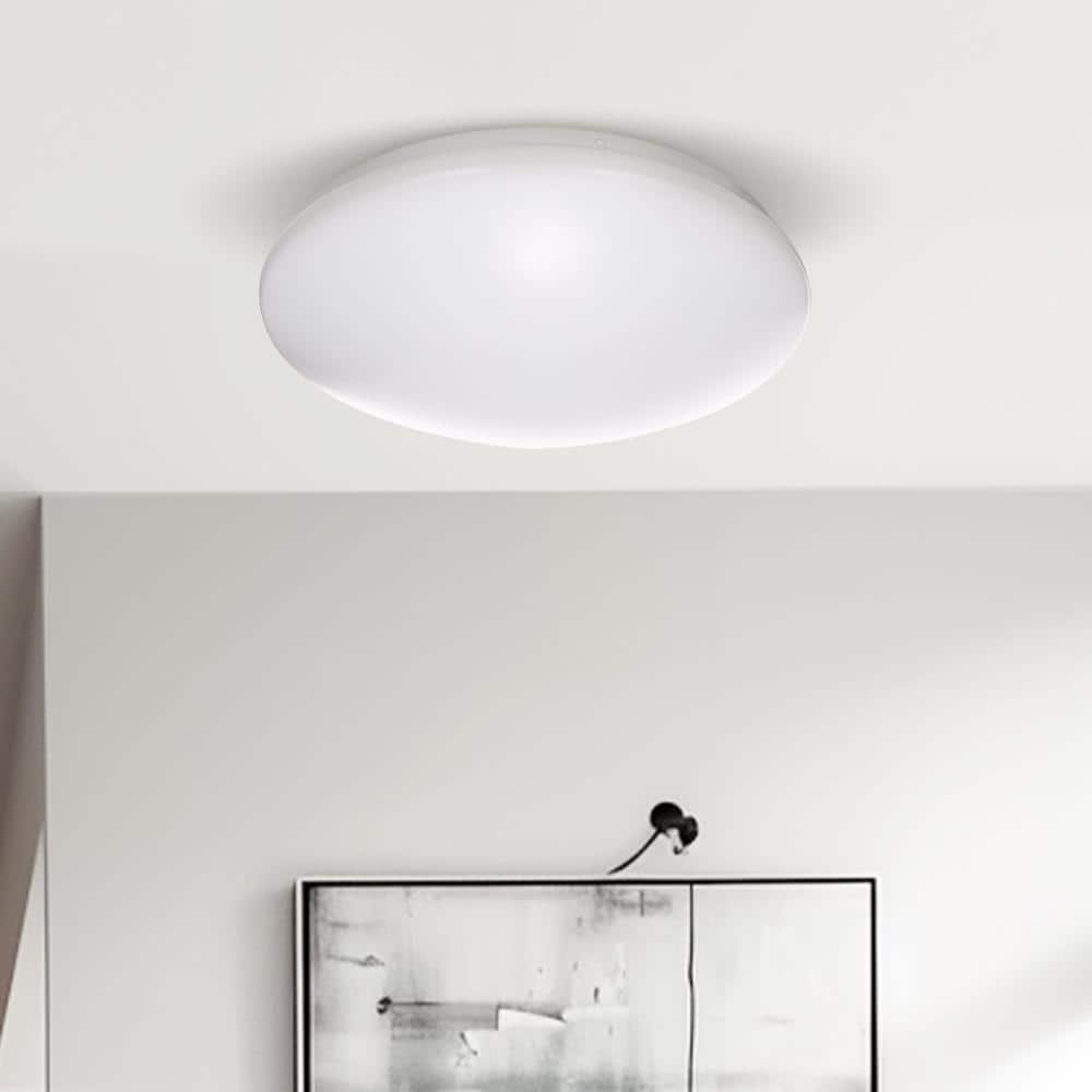 13 in. ETL White 5CCT Dimmable 15/18/21-Watt Integrated LED Flush Mount Ceiling Light with White Shade - Hercitys