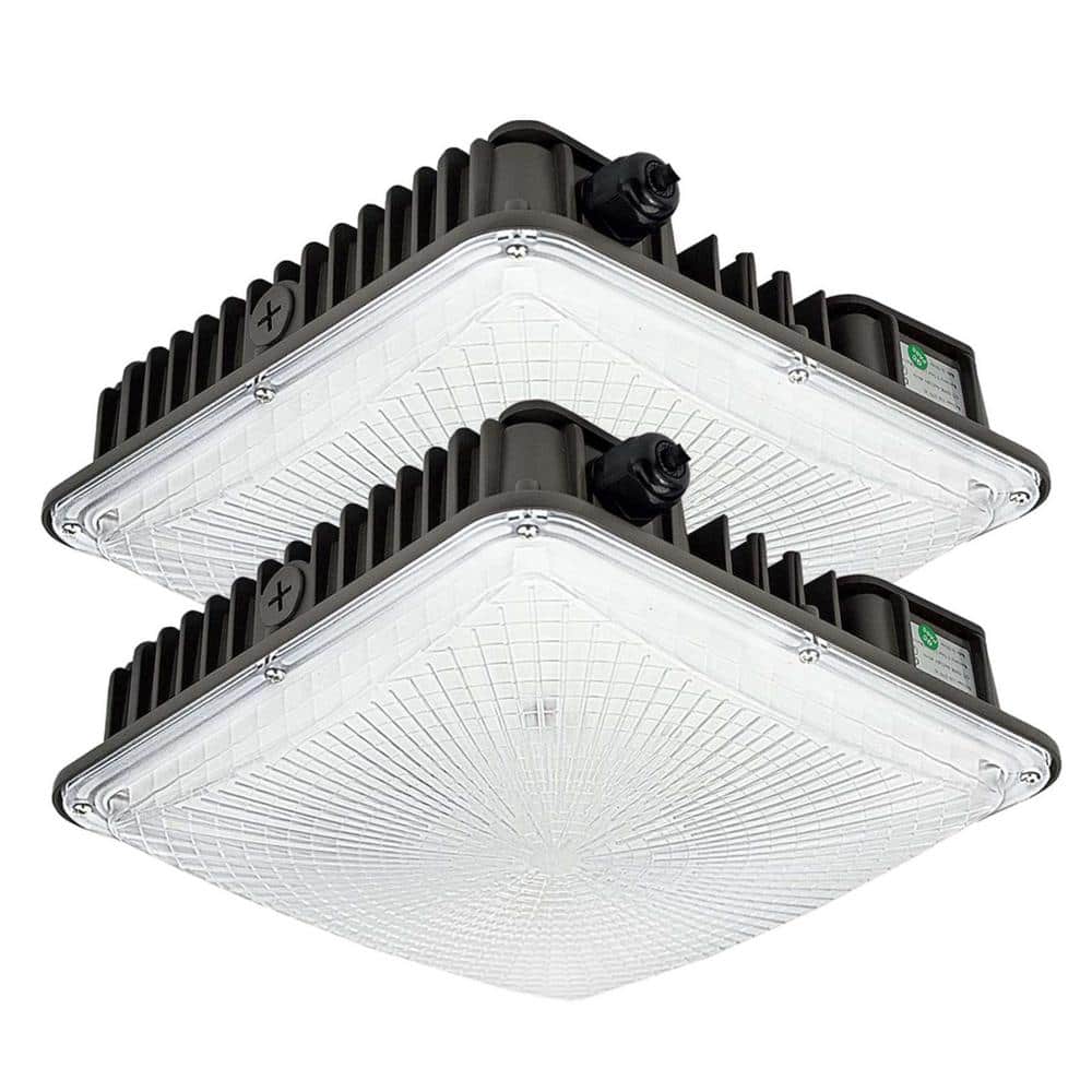 350-Watt Equivalent Integrated LED Bronze Canopy Light Fixture, 5000K 8400 Lumens LED Canopy Light Outdoor (2-Pack) - Hercitys