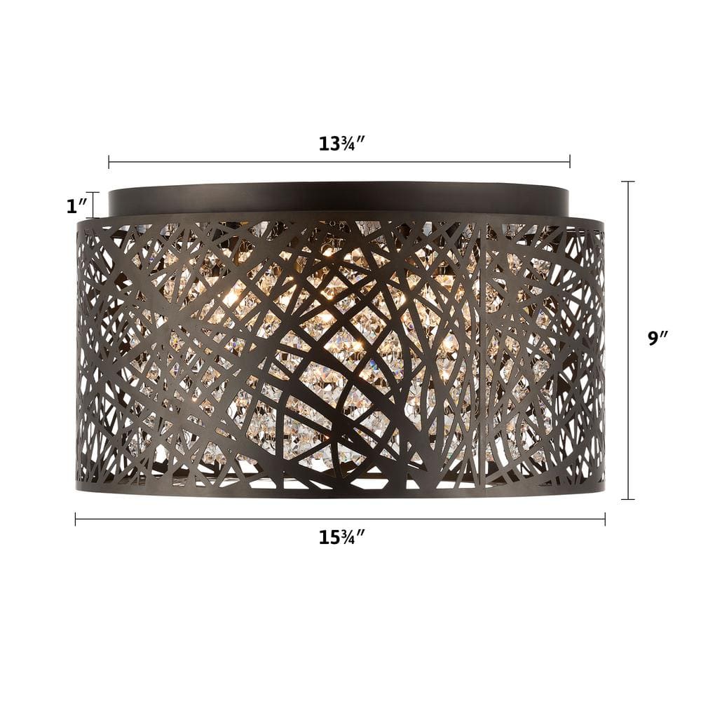 16 in. 7-Light Black Drum Flush Mount Crystal Chandelier with Nest Shaped Shade - Hercitys