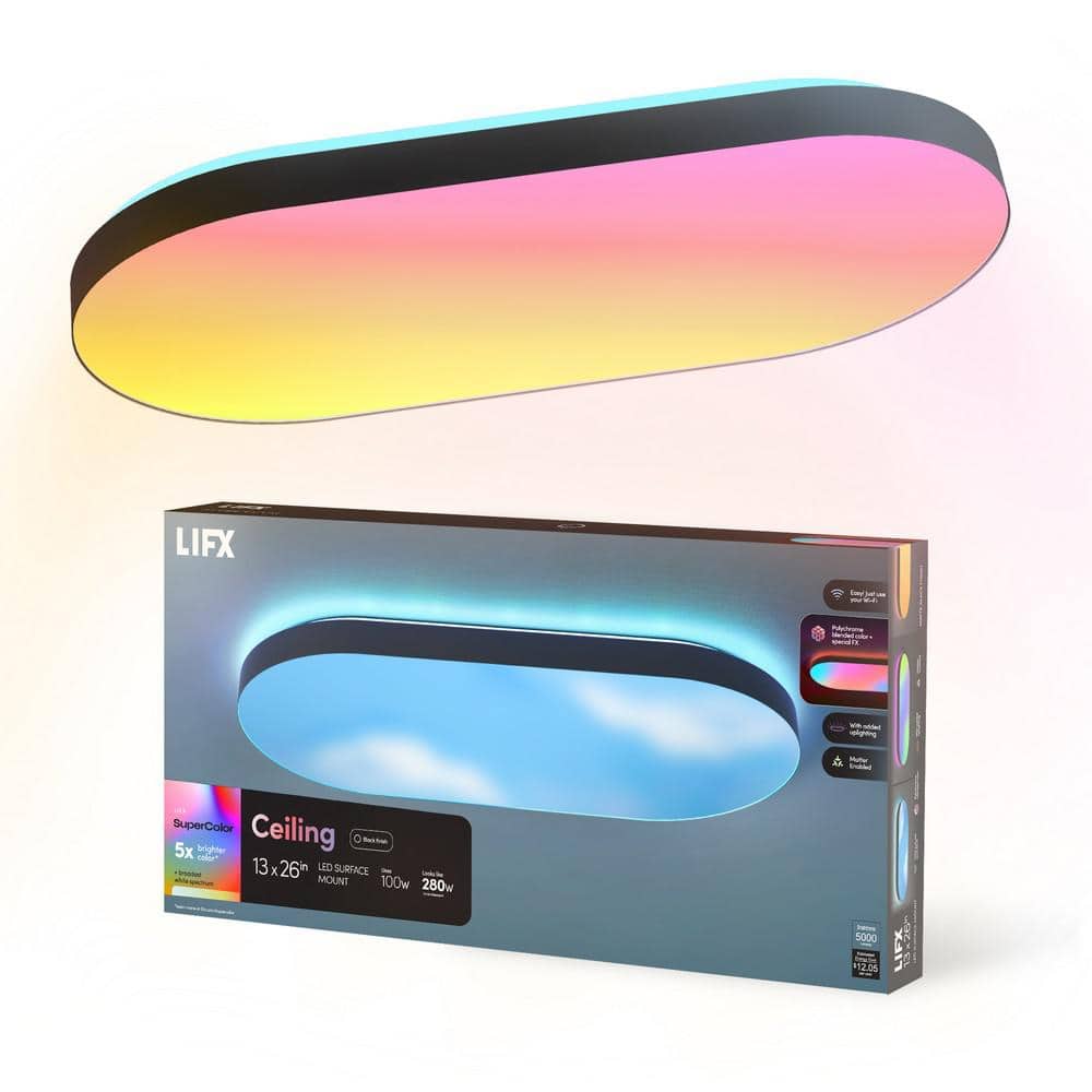 26 in. Oval Capsule Smart Black Multi-Color WiFi Selectable LED Flush Mount Ceiling Light Works Alexa/Hey Google/HomeKit - Hercitys