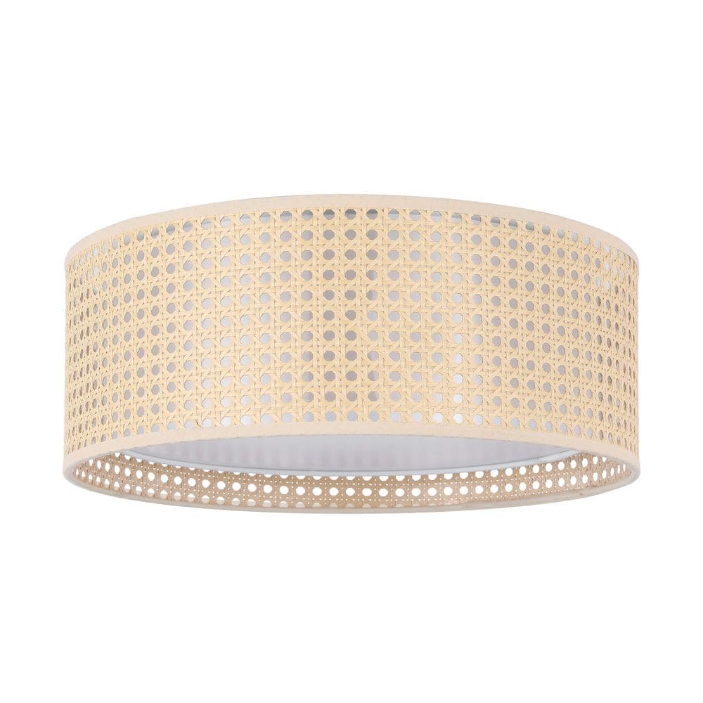 19.7 in. Modern 5-Light Khaki Flush Mount Ceiling Light Fixture with Rattan and Fabric Double Drum Shade - Hercitys