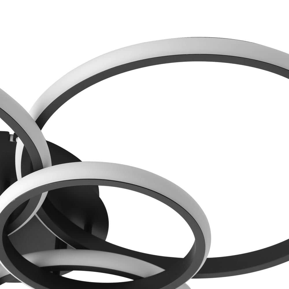 31.49 in. 6-Light Modern Black 40-Watt Integrated LED Flush Mount 6-Rings Circle Close to Ceiling Light - Hercitys