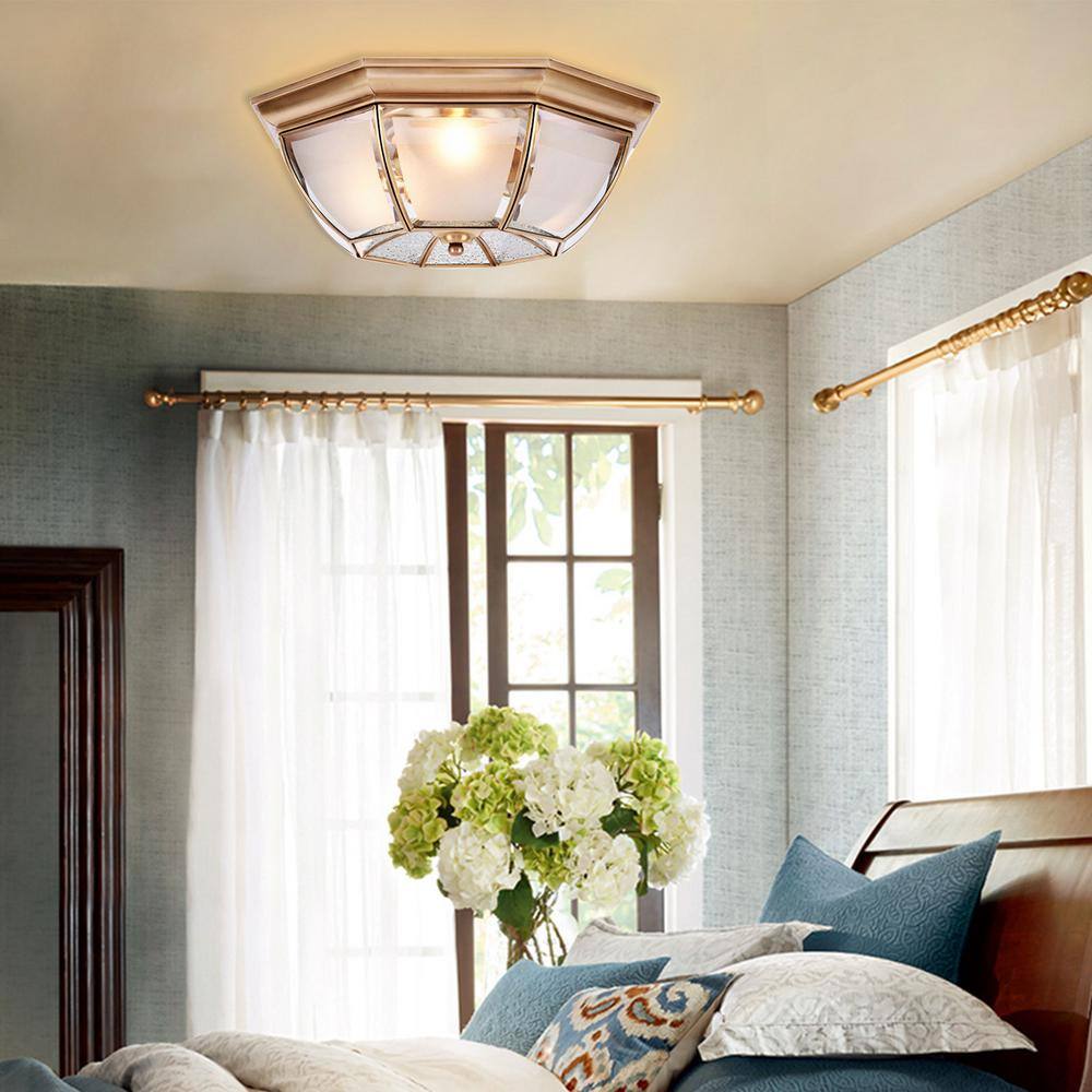 20 in. 4-Light Gold Tiffany Style Flush Mount Ceiling Light with Clear Glass Shade and No Bulbs Included - Hercitys