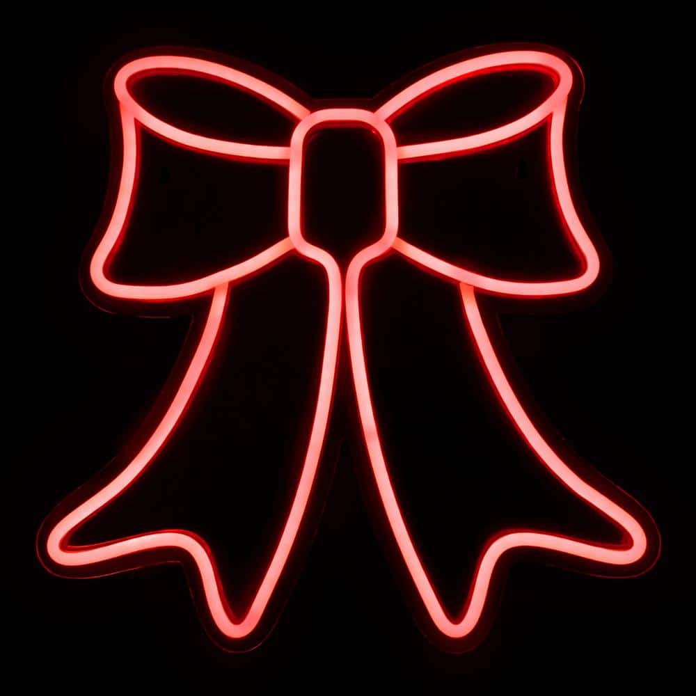 15 in. Red LED Lighted Neon Style Bow Christmas Window Silhouette - Hercitys