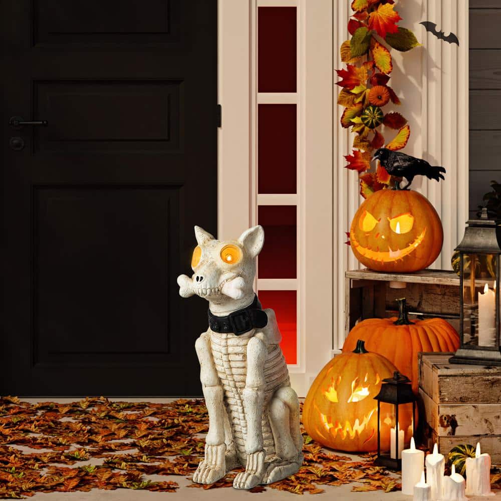 20.50 in. H Ligted Halloween Lighted MGO Skeleton Dog Porch Decor with Timer - Hercitys