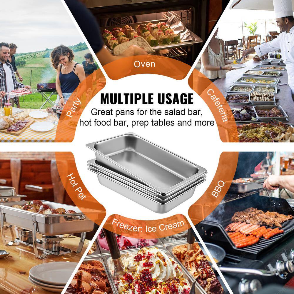 13.7qt. 4 Pack Steam Table Stainless Steel Electric Coil Roasting Pans with Lid 20.9 in. x 12.8 in. x 3.9 in. Silver - Hercitys