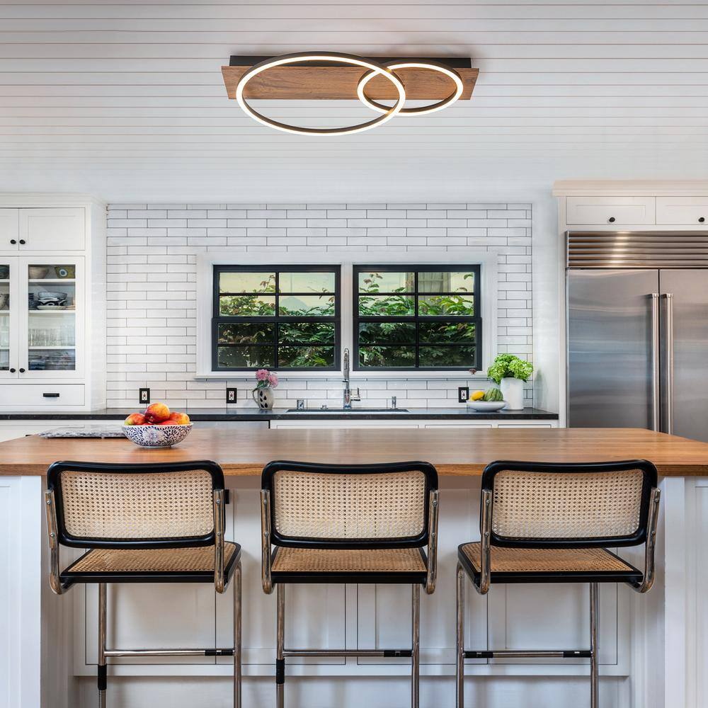 23.6 in. 2-Light Farmhouse Wood Integrated LED Flush Mount Ceiling Light - Hercitys