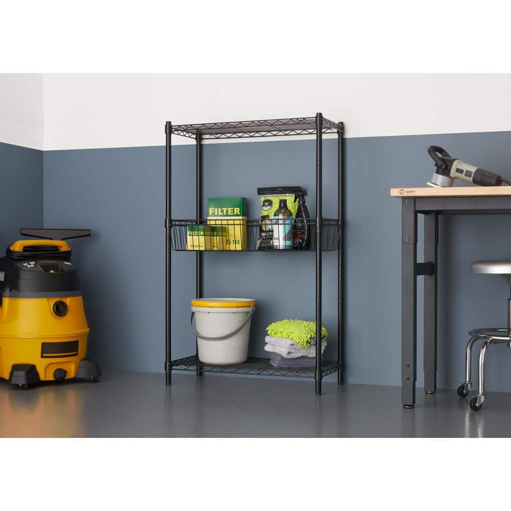 30 in. W x 14 in. D x 72 in. H Black 5-Tier NSF Heavy-Duty Wire Shelving with Baskets Wheels - Hercitys