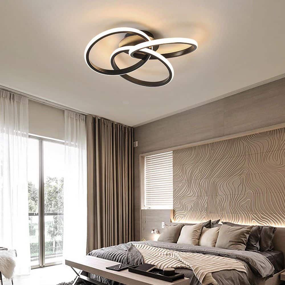 20.5 in. 1-Light Black Selectable LED Flush Mount Ceiling Light Modern Creative Design Ring with Remote Control - Hercitys