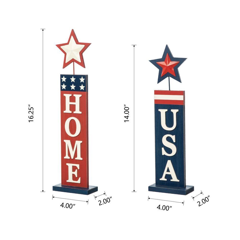 16.25 in. H Wooden Patriotic/Americana Firecracker Table Sign (Set of 2) - Hercitys