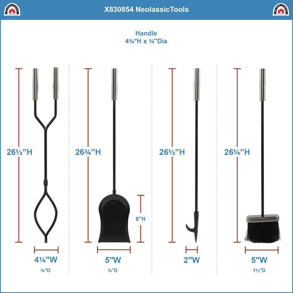 30 in. Tall 5-Piece Chrome and Black Neoclassic Fireplace Tool Set with Round Base - Hercitys