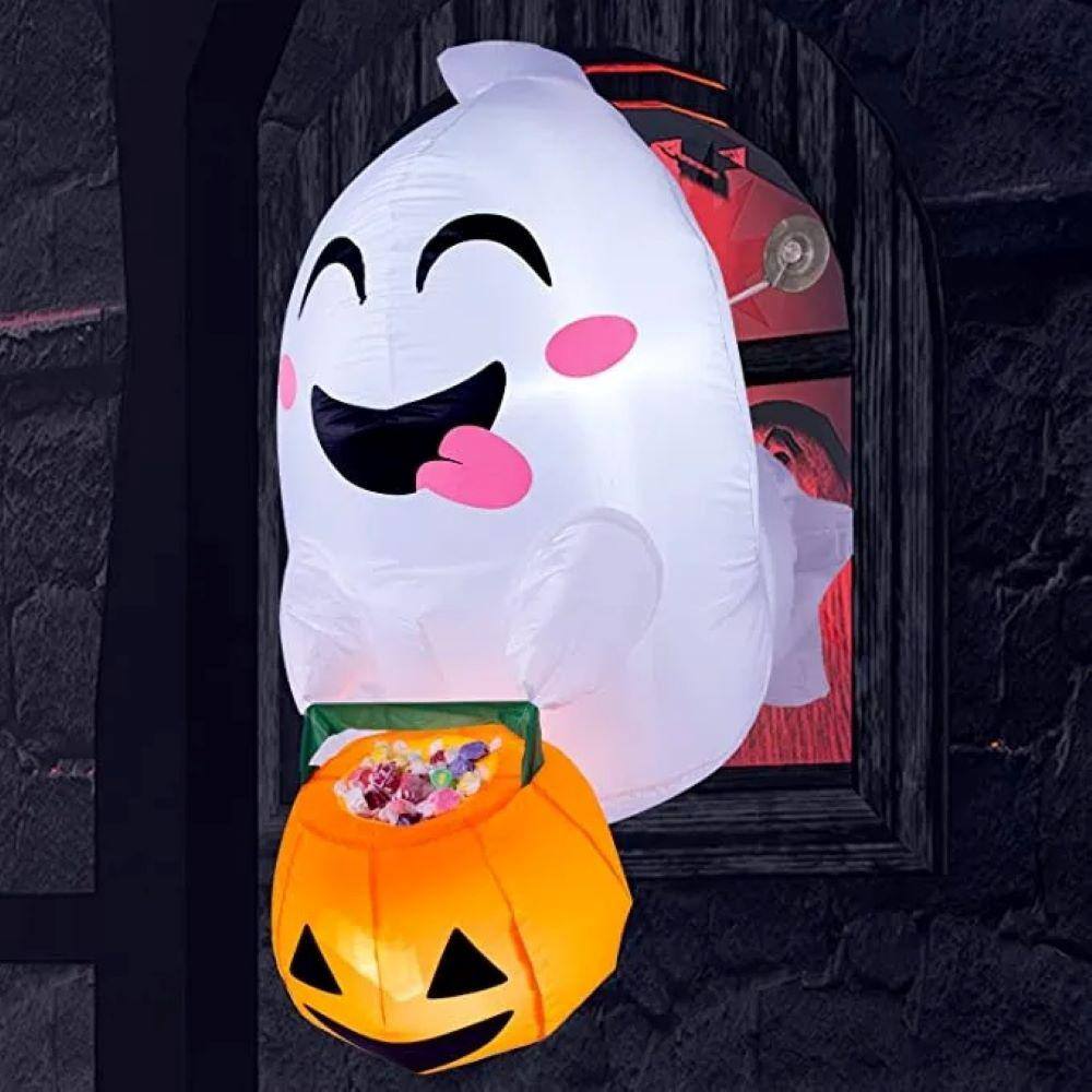 4.5 White FT Halloween Inflatable Flying Ghost Made of Polyester - Hercitys