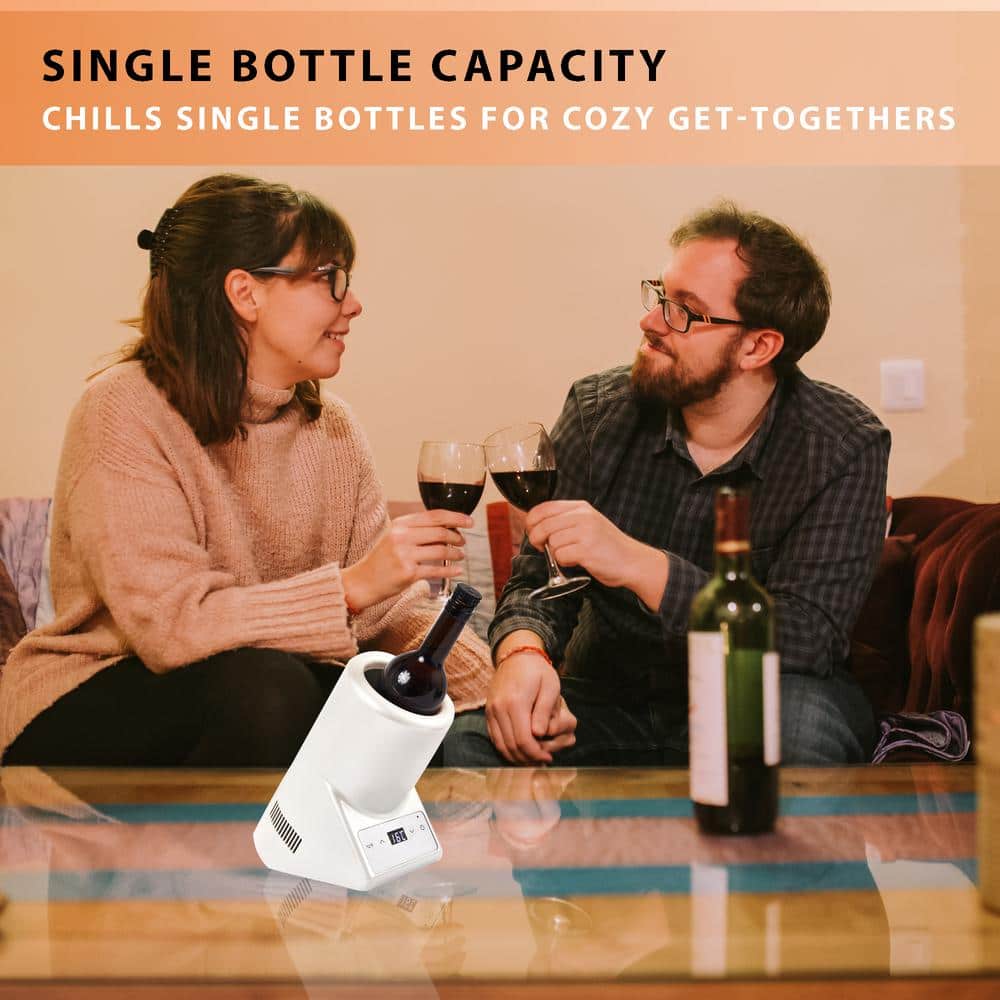 110V AC/12V DC Cellar Cooling Unit 5.3 in. Single Bottle Wine-Champagne-Water Chiller Thermo-Electric in White - Hercitys