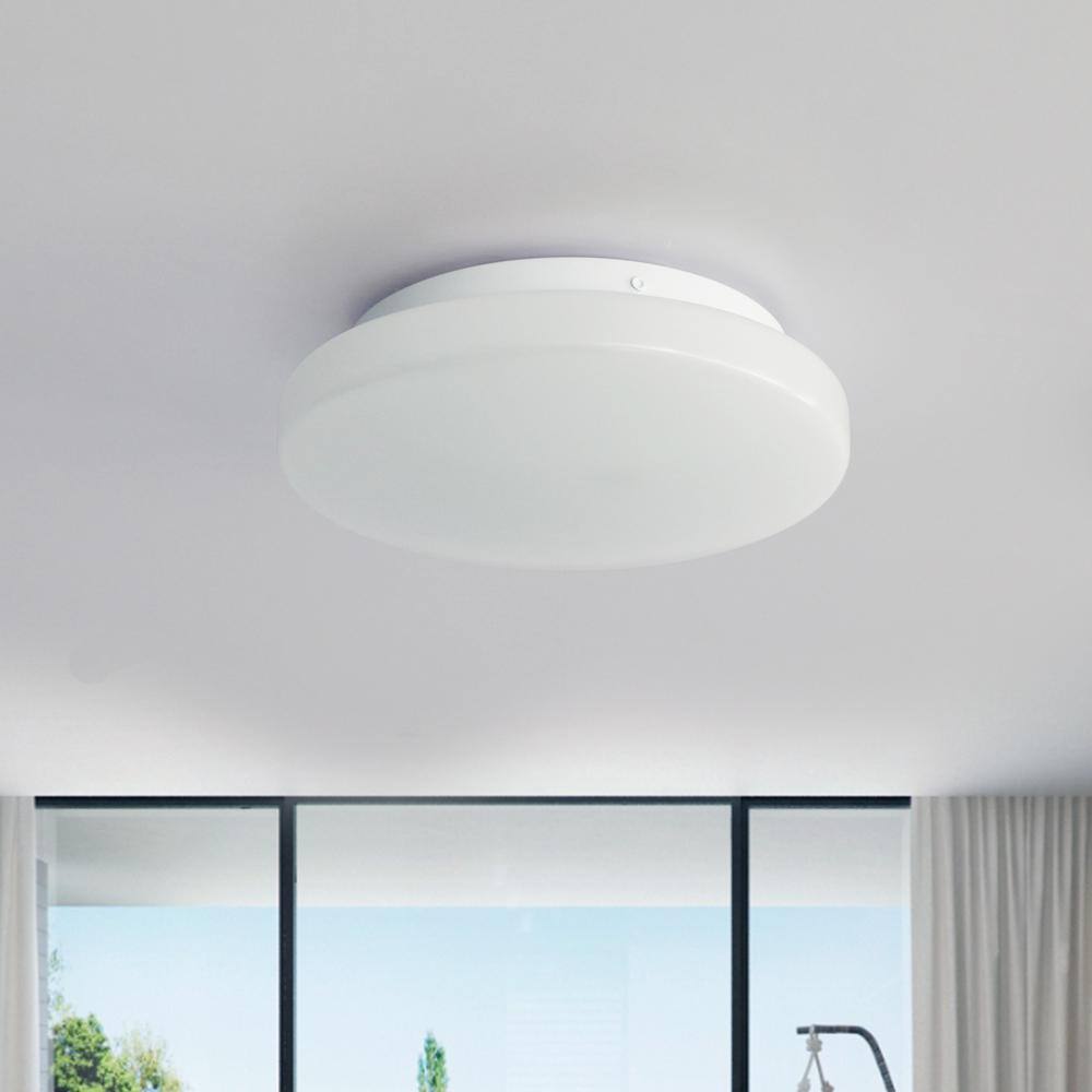 10 in. White Round Low Profile Dimmable LED Flush Mount with Plastic Shade Ceiling Light – 4000K Cool White - Hercitys