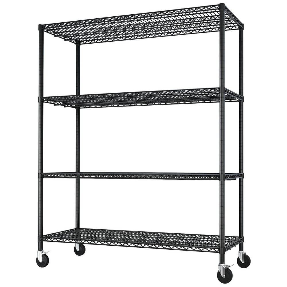 4-Tiers Steel Adjustable Garage Storage Shelving Unit in Black with Wheels 55.12 in. W x 75.59 in. H x 23.62 in. D - Hercitys
