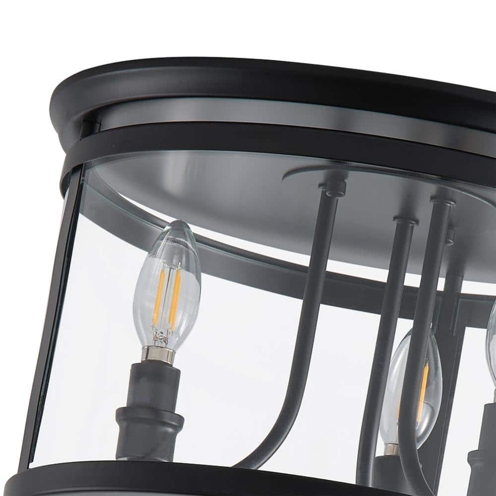 14.37 in. 3-Light Industrial Black Flush Mount Modern Ceiling Lighting Fixture with Clear Glass Shade - Hercitys