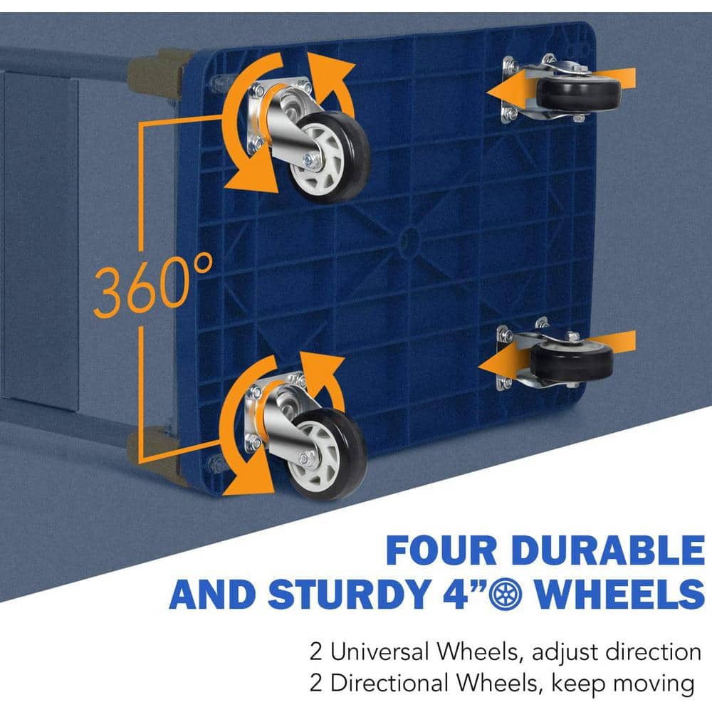 440 lbs. Capacity Easy-Move Foldable Steel Push Cart with 2 x Fixed Wheels and 2 x 360° Wheels - Hercitys
