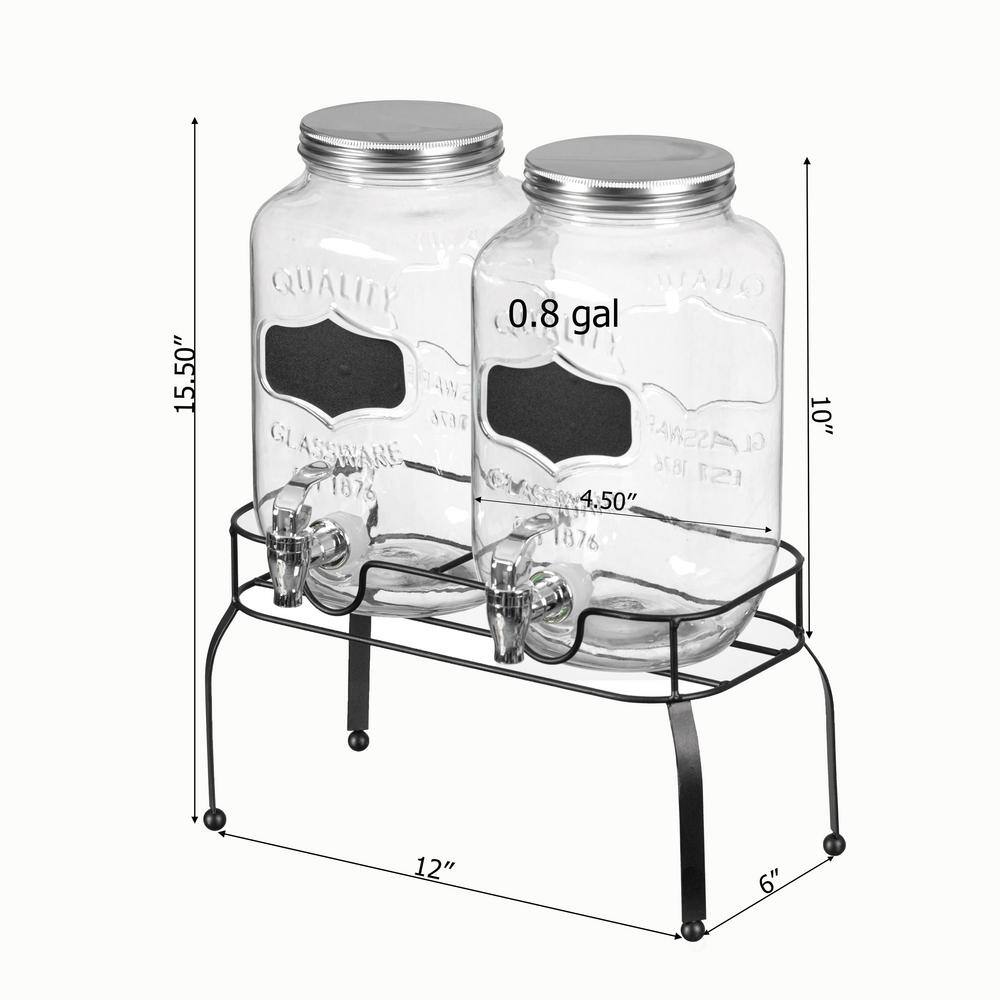 2-Pieces Glass Drink Dispenser Set with Metal Stand, Stainless Steel Spigots and Chalkboard Signs - Hercitys