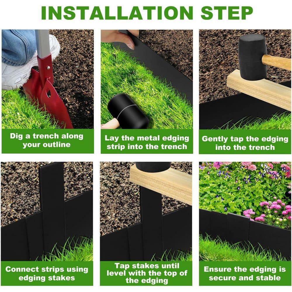 4.5 Inch Metal Landscape Edging with 11 Stakes, 40 in. Steel Edging Pack of 10 (33-Feet) - Hercitys
