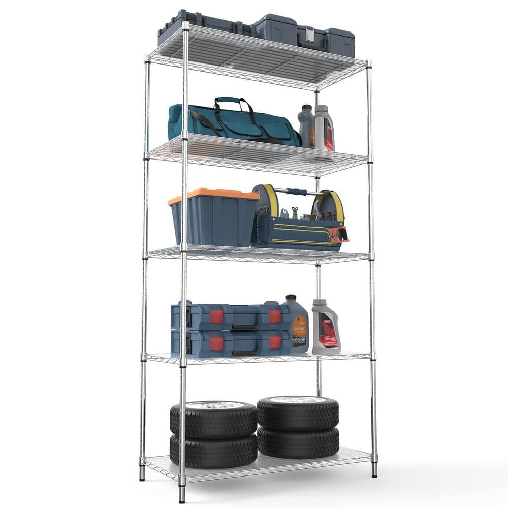 5 Tier Shelf Wire Shelving Unit-5T-1636-C-LKJ, 72H in Chrome - Hercitys