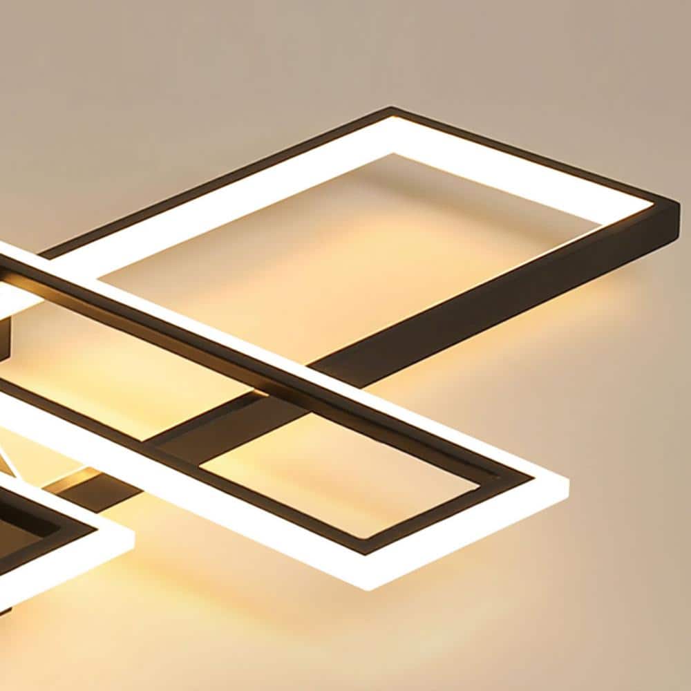 35.4 in. 1-Light Black Modern Geometric Dimmable Selectable LED Semi-Flush Mount Ceiling Light with Remote - Hercitys