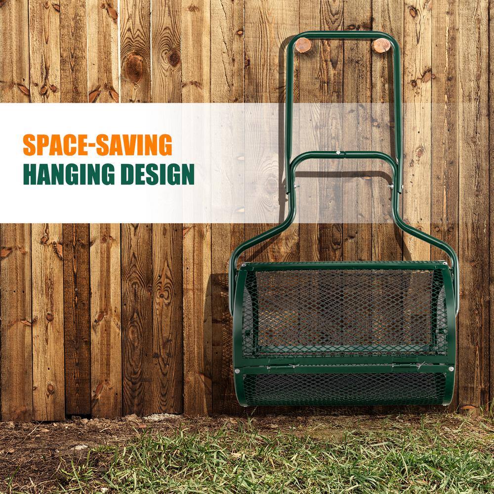 24 in. 2.7 cu. ft. Capacity Handheld Metal Mesh Peat Moss Spreader with Upgrade Side Latches and U-Shape Handle in Green - Hercitys