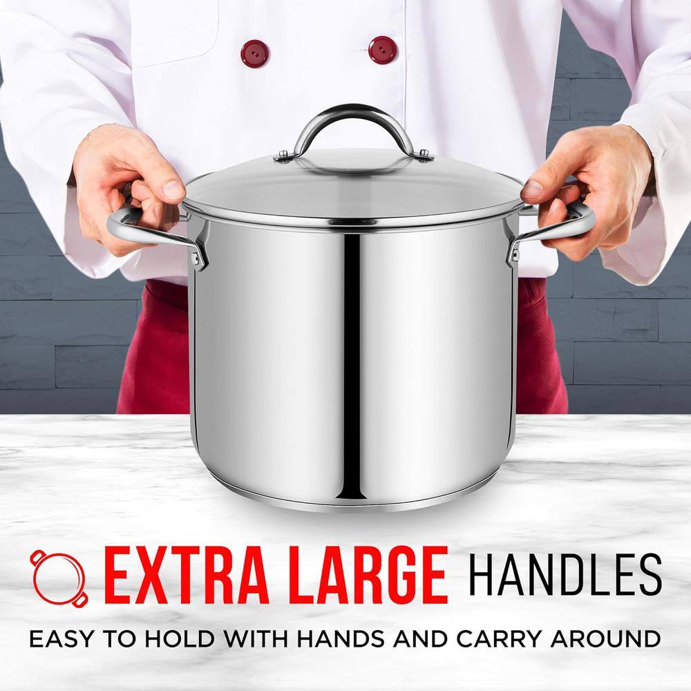 20 qt. Non-Toxic and Non-Allergic Stainless Steel Stock Pot with Tempered Glass See-Through Lid and Extra-Large Handles - Hercitys