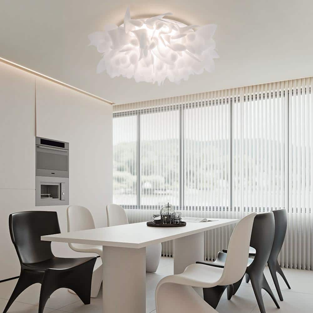20.86 in. White Modern Flush Mount Ceiling Light with Petal Shape PVC Shade and Selectable Integrated LED light Source - Hercitys