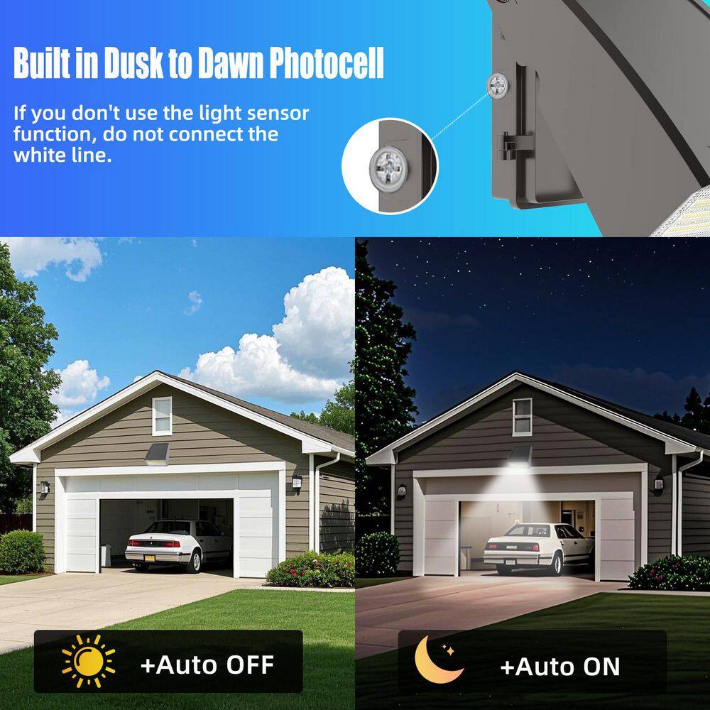 250Watt Equivalent Integrated LED 5000K 6000lm Wall Pack Light Bronze Dusk to Dawn IP65,0-90°Adjustable Full Cutoff - Hercitys