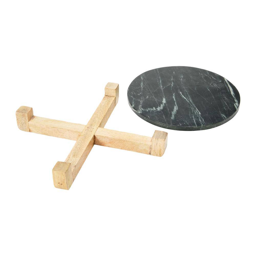 13 in. Gray Marble Platter with Mango Wood Stand - Hercitys