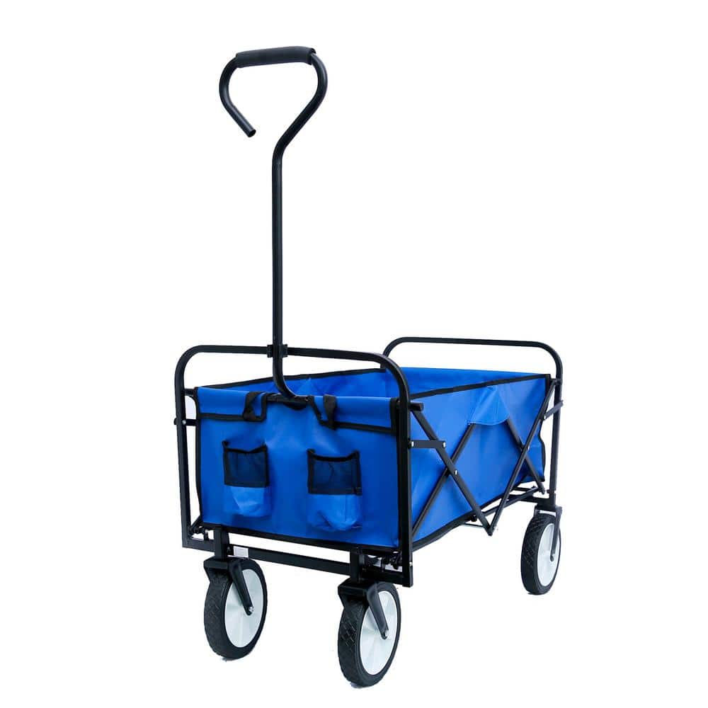 4 cu. ft. Folding Wagon Garden Shopping Fabric Garden Cart in Blue - Hercitys