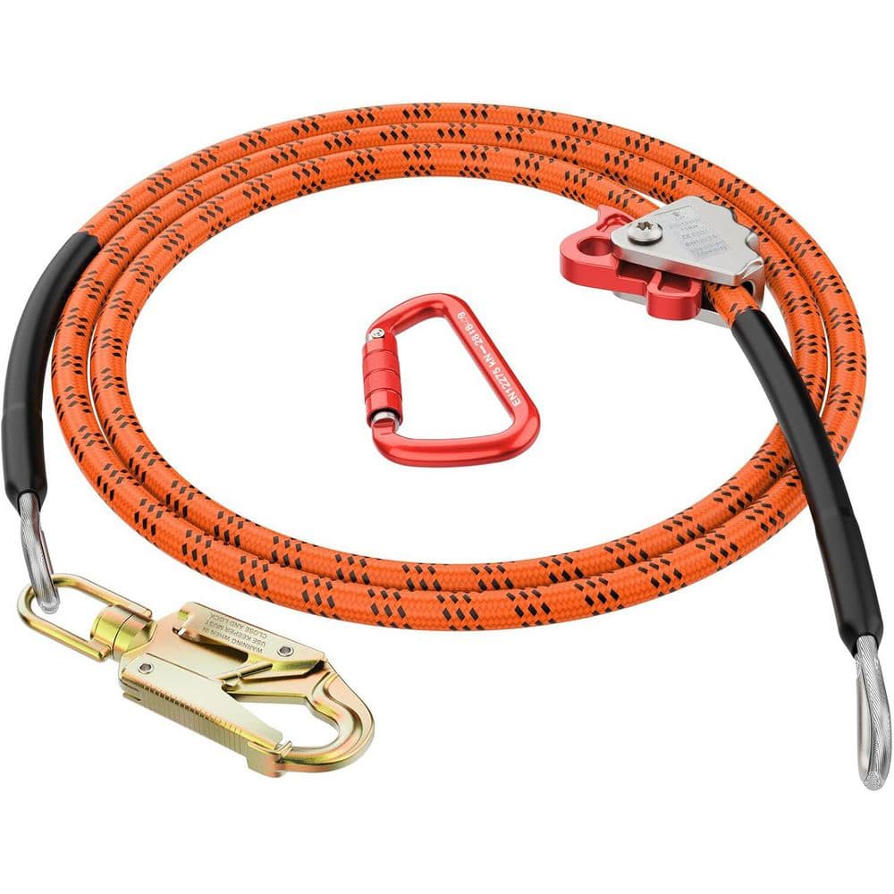 10 ft. Retractable Climbing Lifeline Tree Climbing Rope with Steel Swivel Snap Hook Triple Lock Carabiner Adjuster - Hercitys