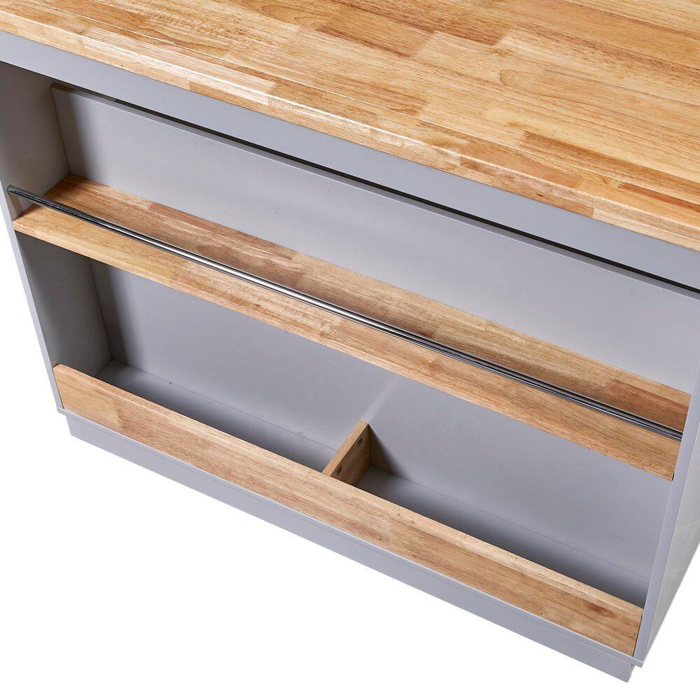 2-Sided Rolling Kitchen Cart with Wheels, Wood Top, Wine and Spice Rack, 2-Drawers, 3-Open Compartments in Blue - Hercitys