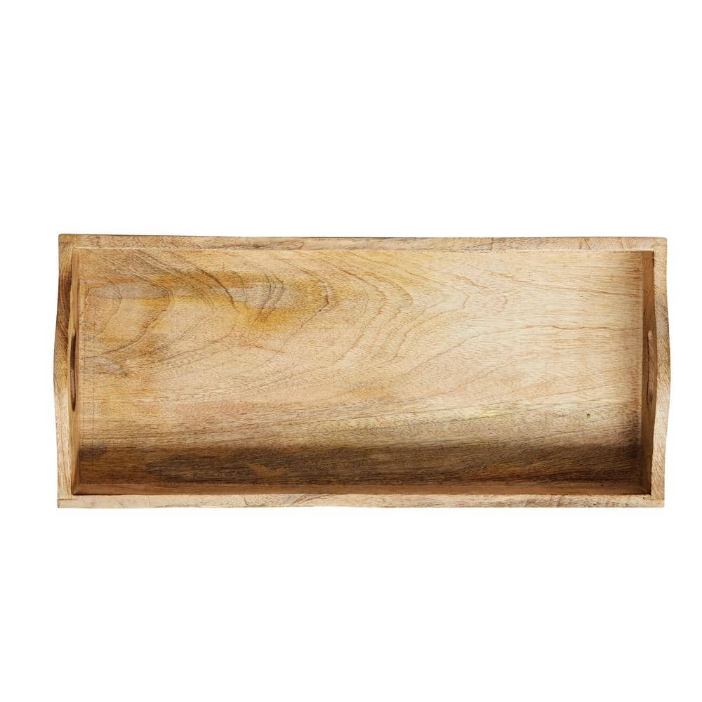17.5 in. W x 0.5 in. H x 8 in. D Rectangle Natural Brown Mango Wood Serving Trays (Set of 2) - Hercitys