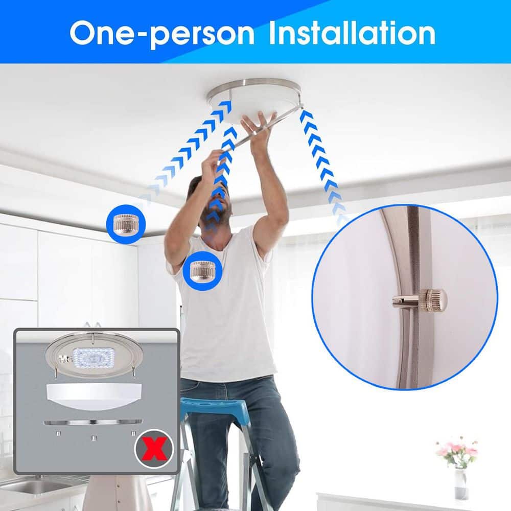 12 in Brushed Nickel Watt Selectable 5CCT LED Flush Mount Round Double Ring Dimmable Ceiling Light (1-Pack) - Hercitys