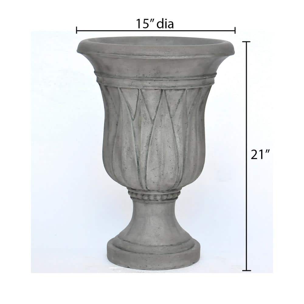 21 in. H. Granite Cast Stone Fiberglass Sharp Leaf Urn - Hercitys