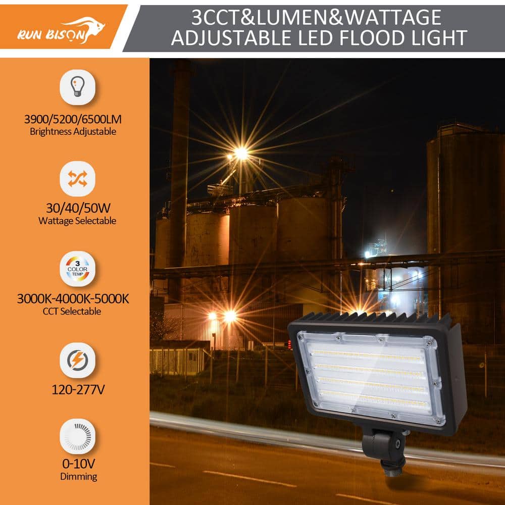 130-Watt Equivalent 6500 Lumens Outdoor Integrated LED Street Lamp Flood Light, 3000/4000/5000K, Security Light, Bronze - Hercitys