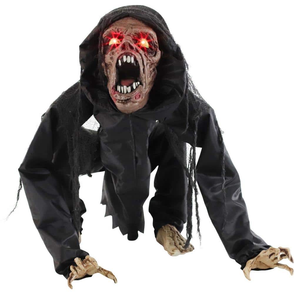 17.5 in. Battery Operated Animatronic Zombie with Red LED Eyes Halloween Prop - Hercitys