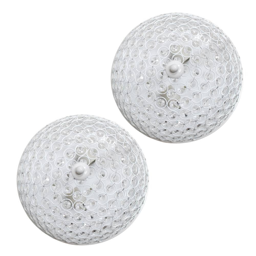 13 in. 2 Light Elipse Crystal Flush Mount Ceiling Light 2 Pack, White - Hercitys