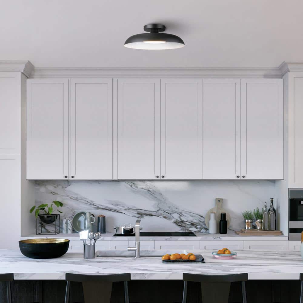 12.5 in. 21-Watt Modern Matte Black Integrated LED Flush Mount Ceiling Light with Black Metal Shade - Hercitys