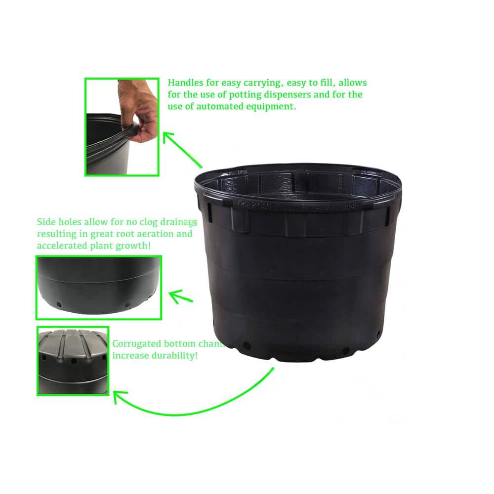 25 Gal. Plastic Round Nursery Pots – 25.14 Actual Gallons / 95.17 Liters / 24 in. W x 18 in. H (5-Pack) - Hercitys