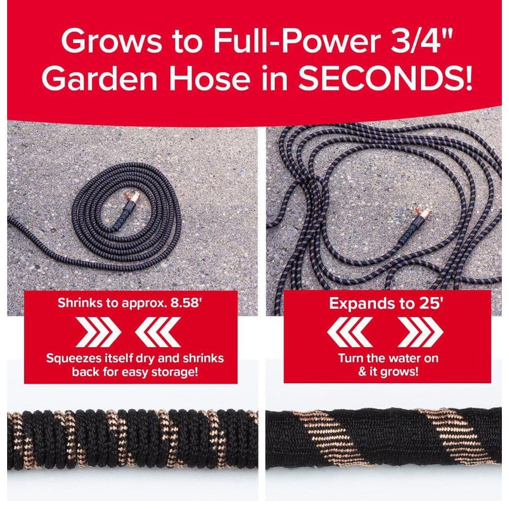 3/4 in. Dia x 25 ft. Expandable Garden Hose with 10-Spray Nozzle for Watering and Car in Black/Copper - Hercitys