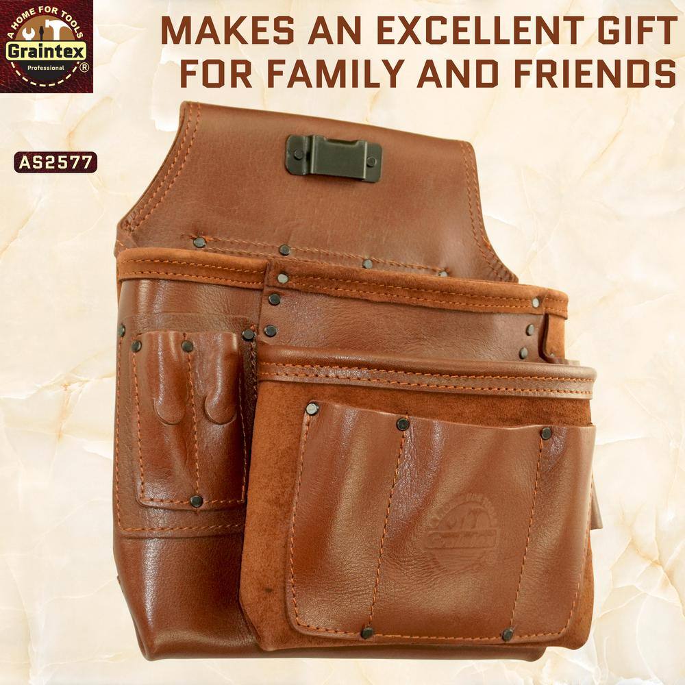 5-Pocket Framers Professional Tool Pouch with Ambassador Series Top Grain Leather - Hercitys