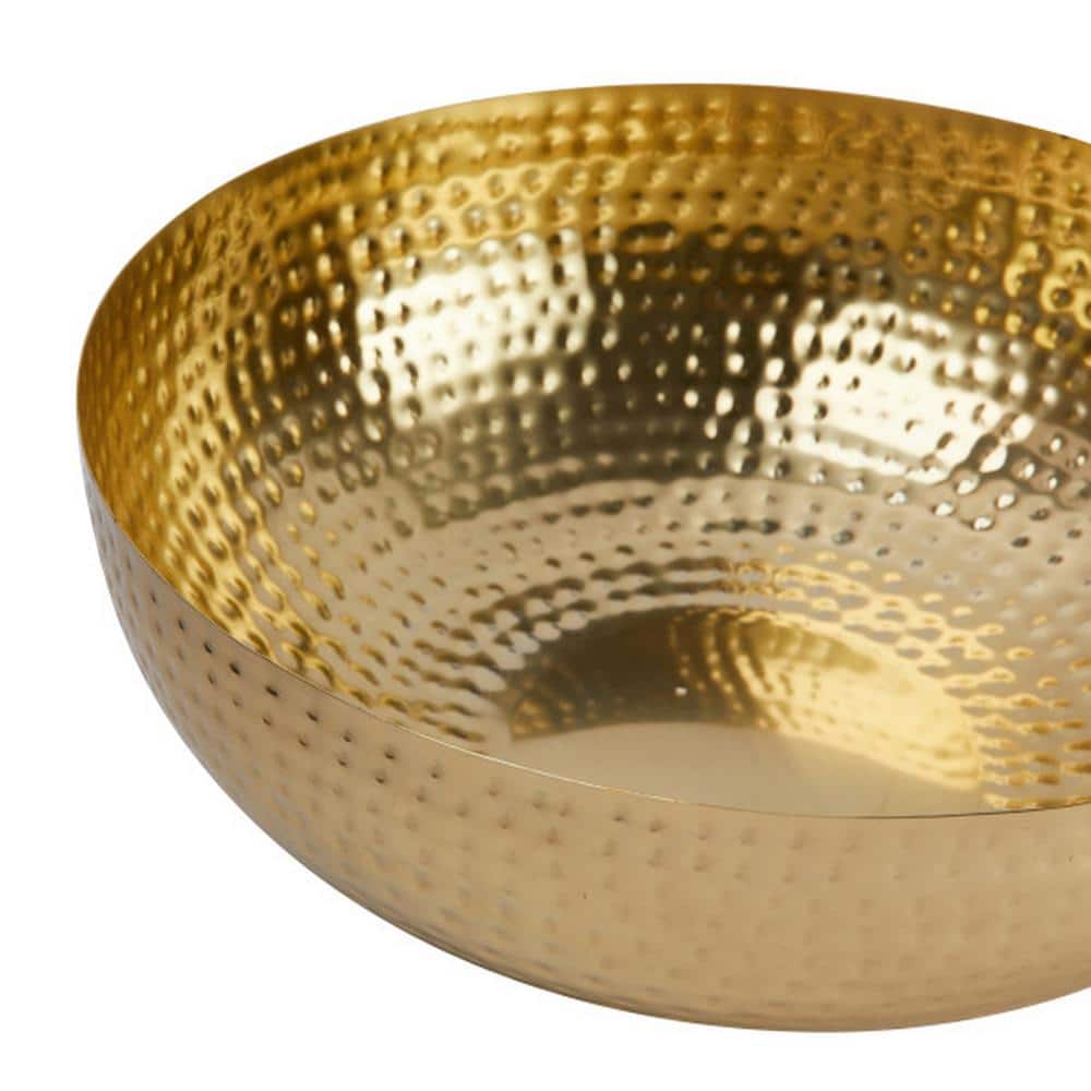14 in. 56 fl.oz Gold Round Hammered Iron Serving Bowls - Hercitys