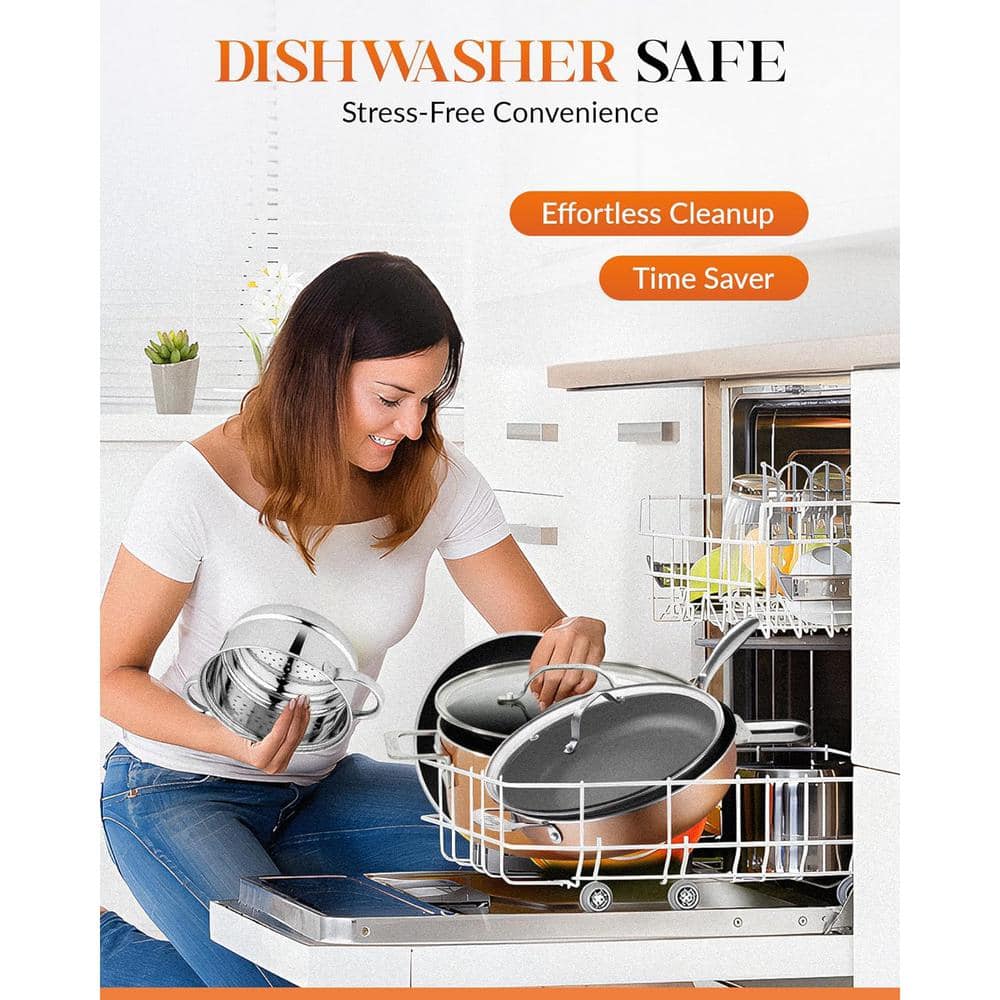 5.5 qt. Aluminum Cast Textured Coating Non-Stick Deep Saute Pan with Glass Lid and Helper Handle - Hercitys