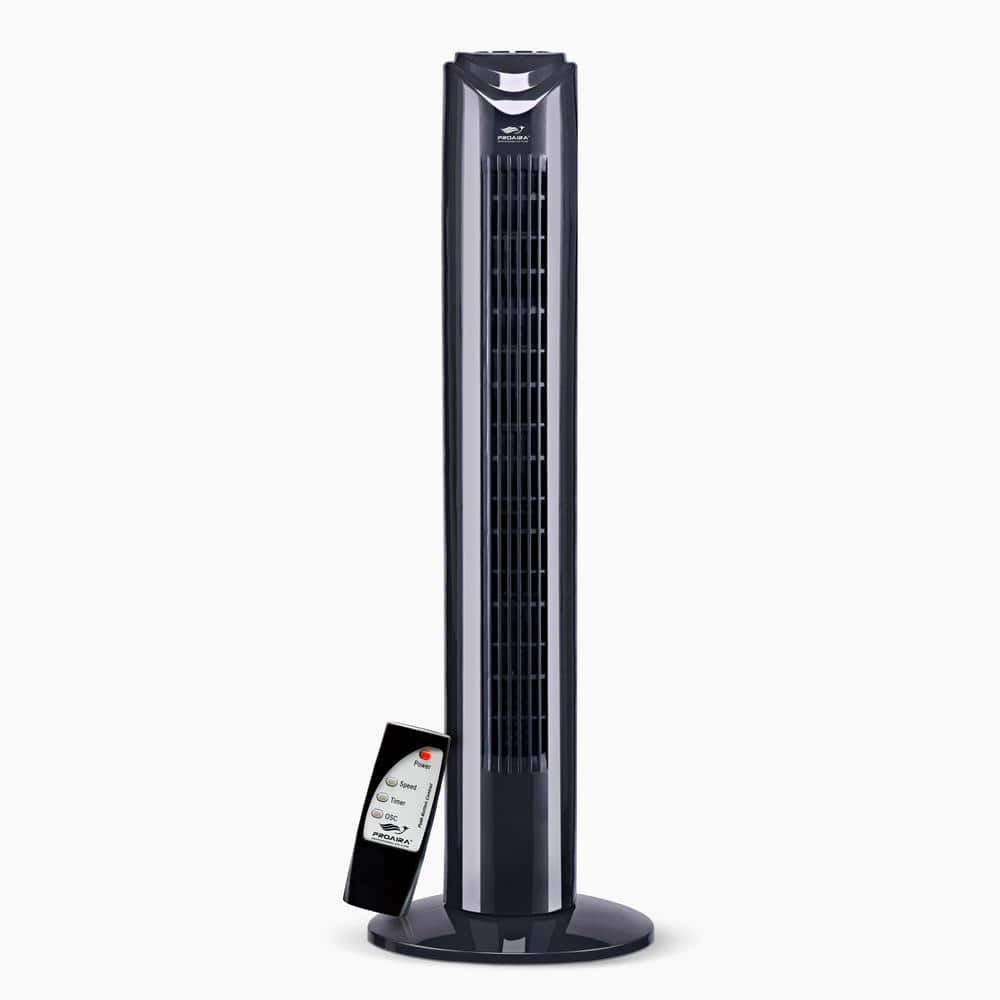 32 in. Oscillating Tower Fan in Black with 3 Speed Control and Remote - Hercitys
