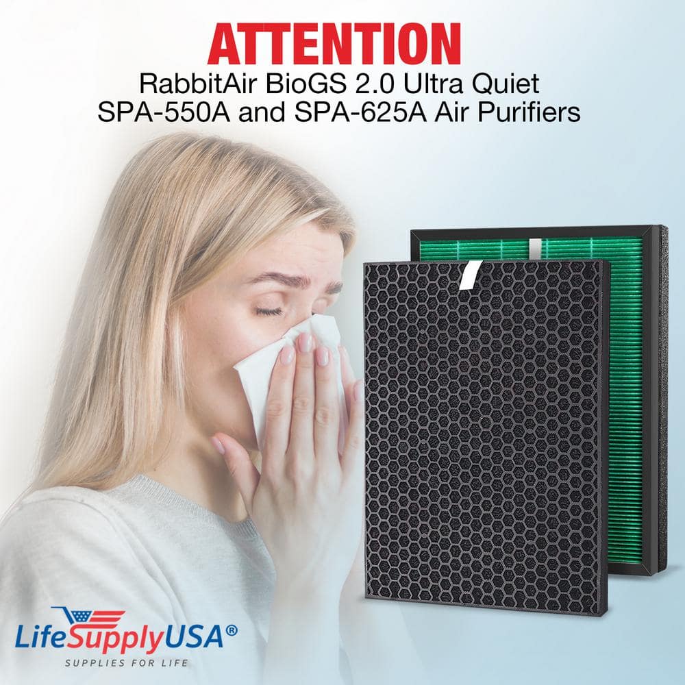 1-True HEPA Air Cleaner Replacement Filter plus 1-Carbon Filter Set Compatible with RabbitAir BioGS 2.0 Ultra Quiet - Hercitys
