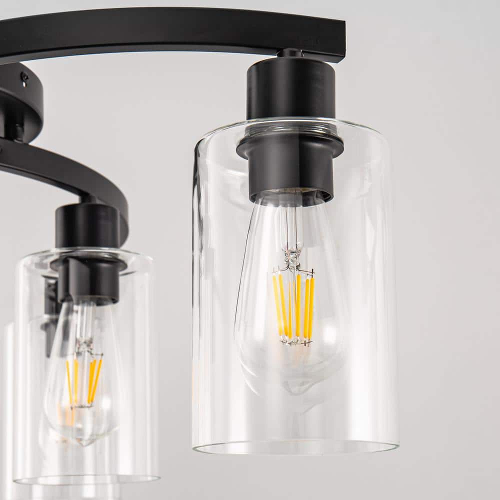 20.5 in. Black Semi-Flush Mount, 6-Light Industrial Ceiling Light, Hallway Light Fixtures with Clear Glass Shades - Hercitys