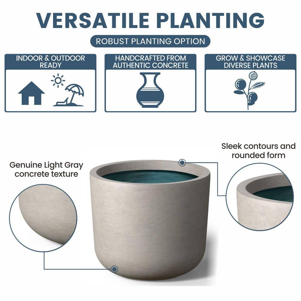 13.5 in. Medium Light Gray(Premium Inner) Concrete Round Planter/Pot with Drainage Holes - Hercitys