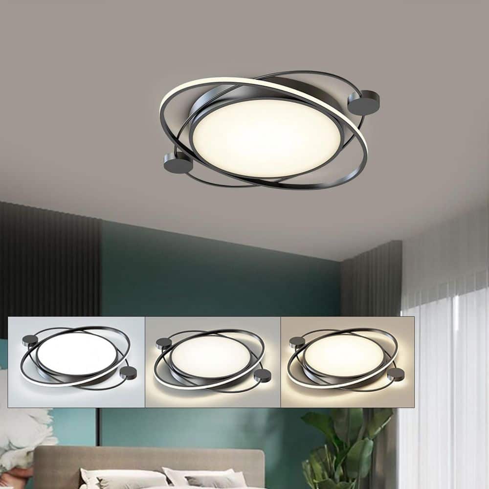 19.7 in. 1-Light Black and White Modern Selectable LED Semi-Flush Mount Ceiling Light with Remote - Hercitys